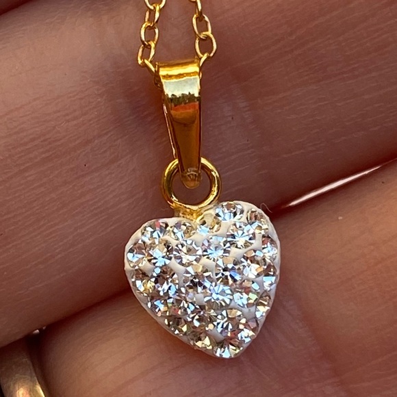 Jewelry - 10k GOLD plated Heart Pave Necklace 925 silver